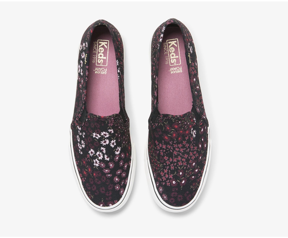 Slip Ons Keds Femme Noir/Multicolore - Washable Double Decker Floral - 153-LFRCQP